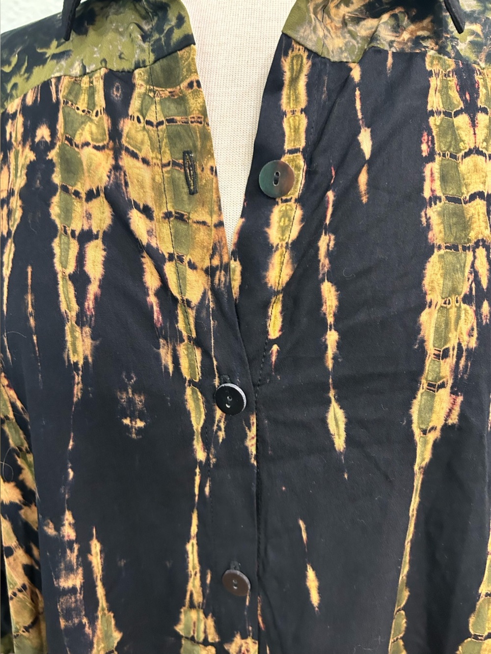 Iguana green and black tie dye high low long tunic top 3X - Picture 2 of 8